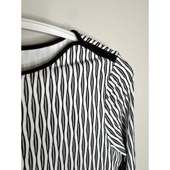 Reiss Black White Geometric Dress Size 6 Textured Long Sleeve Sheath - Picture 6 of 7